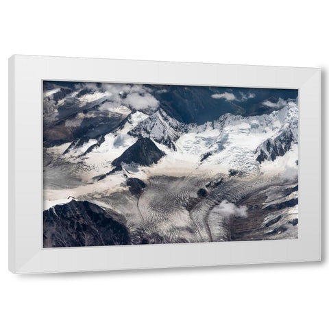 Aerial view of snow mountain and glacier on Tibetan Plateau-China White Modern Wood Framed Art Print by Su, Keren