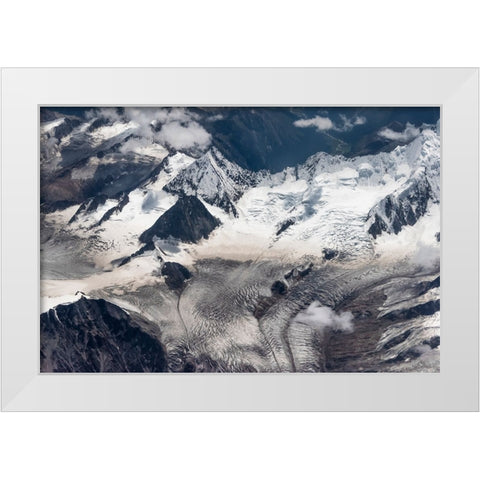 Aerial view of snow mountain and glacier on Tibetan Plateau-China White Modern Wood Framed Art Print by Su, Keren