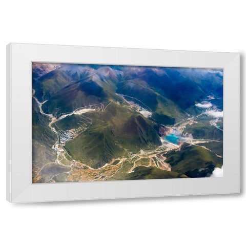 Aerial view of village and barley field in Lhasa Valley-Tibet-China White Modern Wood Framed Art Print by Su, Keren