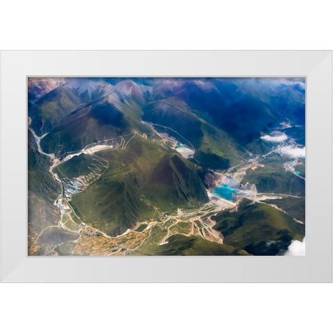 Aerial view of village and barley field in Lhasa Valley-Tibet-China White Modern Wood Framed Art Print by Su, Keren