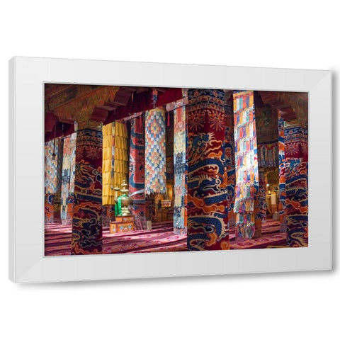 Inside a praying hall in Drepung Monastery-Gelug university monasteries of Tibet-Lhasa-Tibet-China White Modern Wood Framed Art Print by Su, Keren