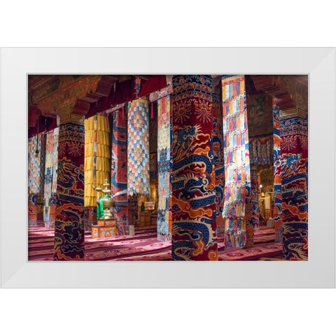 Inside a praying hall in Drepung Monastery-Gelug university monasteries of Tibet-Lhasa-Tibet-China White Modern Wood Framed Art Print by Su, Keren