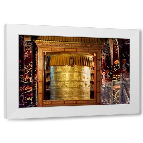 Prayer wheel inside Drepung Monastery-three Gelug university monasteries of Tibet-Lhasa-Tibet-China White Modern Wood Framed Art Print by Su, Keren