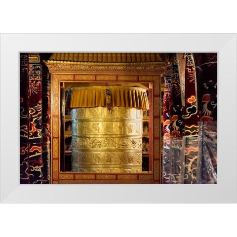 Prayer wheel inside Drepung Monastery-three Gelug university monasteries of Tibet-Lhasa-Tibet-China White Modern Wood Framed Art Print by Su, Keren