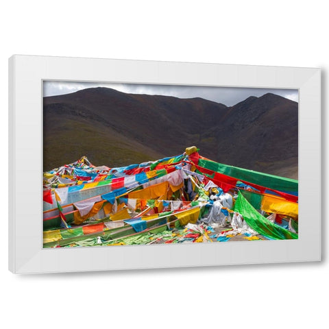 Prayer flags on Tibetan Plateau with Tanggula Mountain-Namtso-Lake Nam-Tibet-China White Modern Wood Framed Art Print by Su, Keren