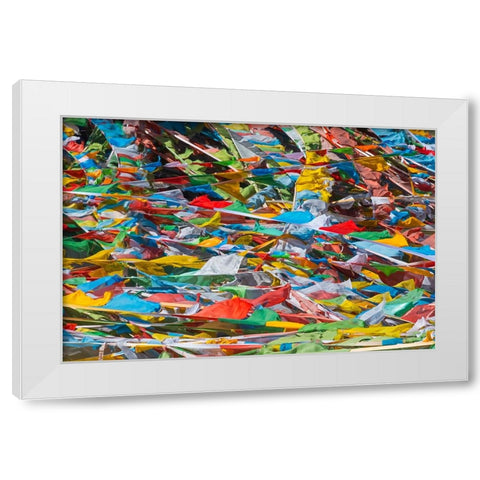 Prayer flags on Tibetan Plateau-Namtso-Lake Nam-Tibet-China White Modern Wood Framed Art Print by Su, Keren