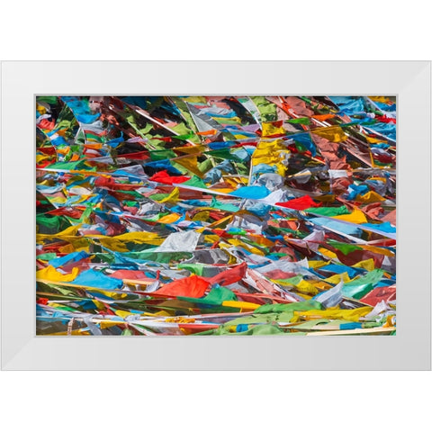 Prayer flags on Tibetan Plateau-Namtso-Lake Nam-Tibet-China White Modern Wood Framed Art Print by Su, Keren