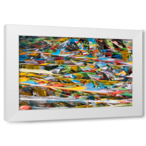 Prayer flags on Tibetan Plateau-Namtso-Lake Nam-Tibet-China White Modern Wood Framed Art Print by Su, Keren