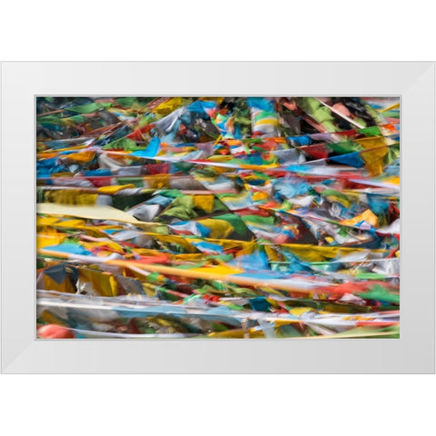Prayer flags on Tibetan Plateau-Namtso-Lake Nam-Tibet-China White Modern Wood Framed Art Print by Su, Keren