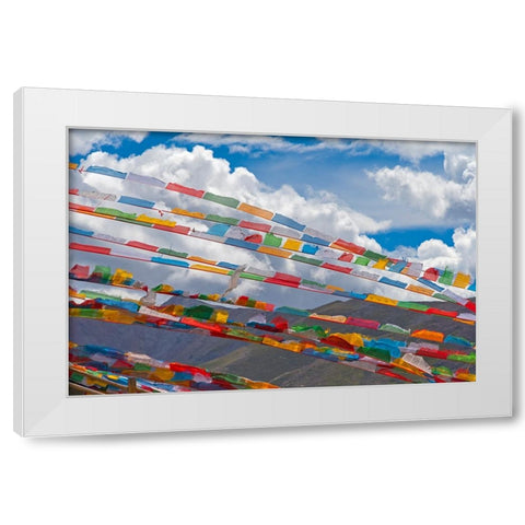 Prayer flags in Simila Mountain-Gyantse County-Tibet-China White Modern Wood Framed Art Print by Su, Keren