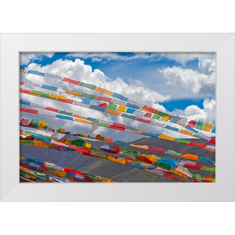 Prayer flags in Simila Mountain-Gyantse County-Tibet-China White Modern Wood Framed Art Print by Su, Keren