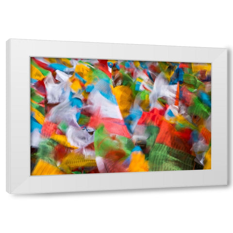 Prayer flags in Simila Mountain-Gyantse County-Tibet-China White Modern Wood Framed Art Print by Su, Keren