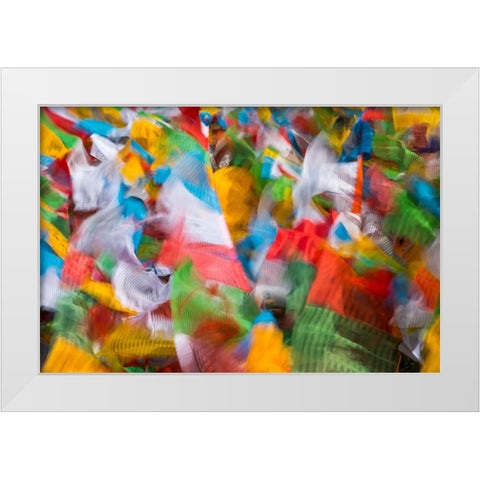 Prayer flags in Simila Mountain-Gyantse County-Tibet-China White Modern Wood Framed Art Print by Su, Keren