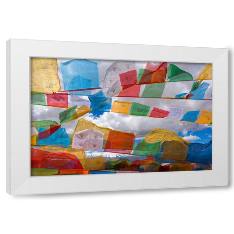 Prayer flags in the Himalayas-Mt-Everest National Nature Reserve-Shigatse Prefecture-Tibet-China White Modern Wood Framed Art Print by Su, Keren
