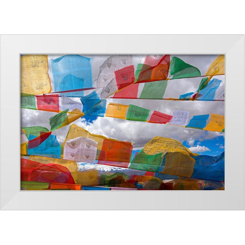 Prayer flags in the Himalayas-Mt-Everest National Nature Reserve-Shigatse Prefecture-Tibet-China White Modern Wood Framed Art Print by Su, Keren