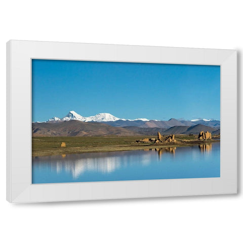 Ruins by a lake-Tibetan Plateau-Dhaulagiri-Shigatse Prefecture-Tibet-China White Modern Wood Framed Art Print by Su, Keren