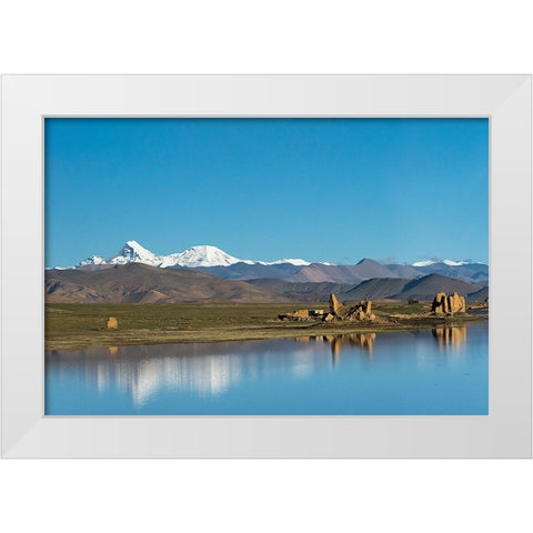 Ruins by a lake-Tibetan Plateau-Dhaulagiri-Shigatse Prefecture-Tibet-China White Modern Wood Framed Art Print by Su, Keren