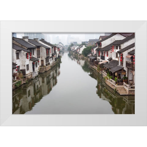 Traditional houses along the Grand Canal-Wuxi-Jiangsu Province-China White Modern Wood Framed Art Print by Su, Keren