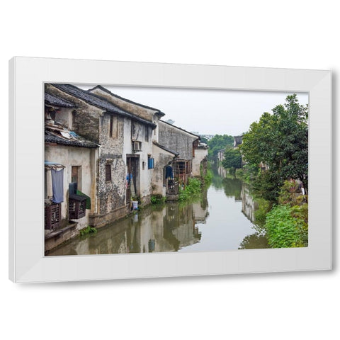 Traditional houses along the Grand Canal-Shaoxing-Zhejiang Province-China White Modern Wood Framed Art Print by Su, Keren