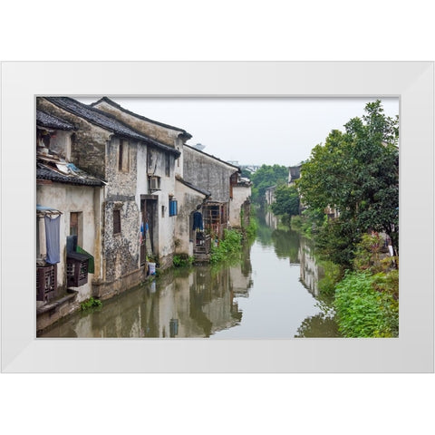 Traditional houses along the Grand Canal-Shaoxing-Zhejiang Province-China White Modern Wood Framed Art Print by Su, Keren