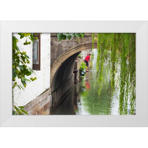 Old house and stone bridge on the Grand Canal-Shaoxing-Zhejiang Province-China White Modern Wood Framed Art Print by Su, Keren