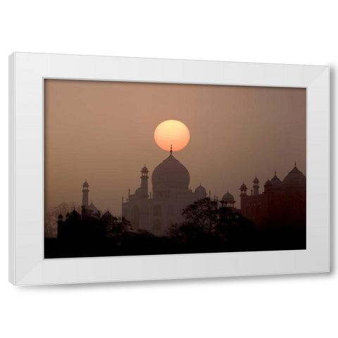 India, Uttar Pradesh, Agra Sunset over Taj Mahal White Modern Wood Framed Art Print by Zuckerman, Jim