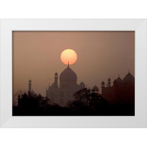 India, Uttar Pradesh, Agra Sunset over Taj Mahal White Modern Wood Framed Art Print by Zuckerman, Jim