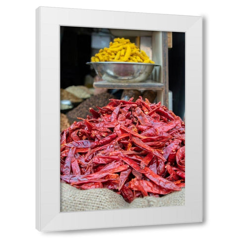 India-Delhi-Old Delhi Old Delhi street market White Modern Wood Framed Art Print by Hopkins, Cindy Miller