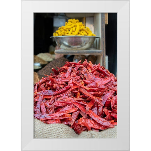 India-Delhi-Old Delhi Old Delhi street market White Modern Wood Framed Art Print by Hopkins, Cindy Miller