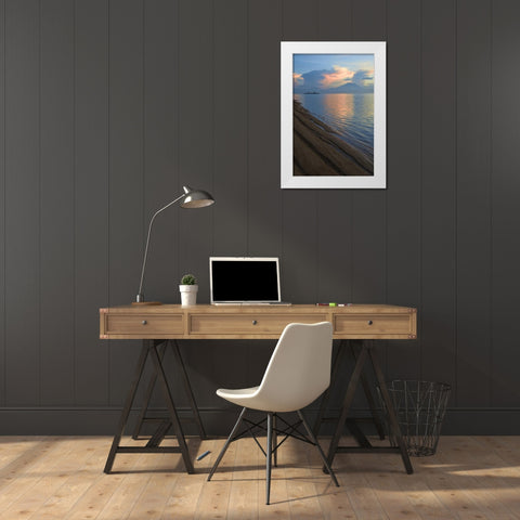 Indonesia, Bali Sanur Beach with Mt Gunung Agung White Modern Wood Framed Art Print by Shimlock, Jones
