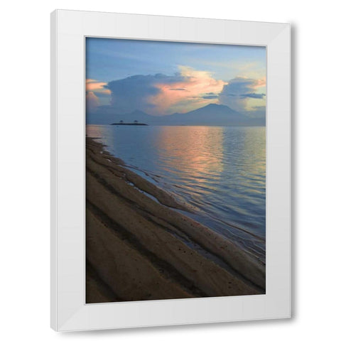 Indonesia, Bali Sanur Beach with Mt Gunung Agung White Modern Wood Framed Art Print by Shimlock, Jones