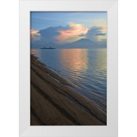 Indonesia, Bali Sanur Beach with Mt Gunung Agung White Modern Wood Framed Art Print by Shimlock, Jones