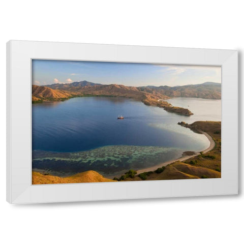 Schooner in harbor, Komodo NP, Indonesia White Modern Wood Framed Art Print by Shimlock, Jones