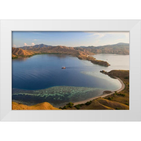 Schooner in harbor, Komodo NP, Indonesia White Modern Wood Framed Art Print by Shimlock, Jones