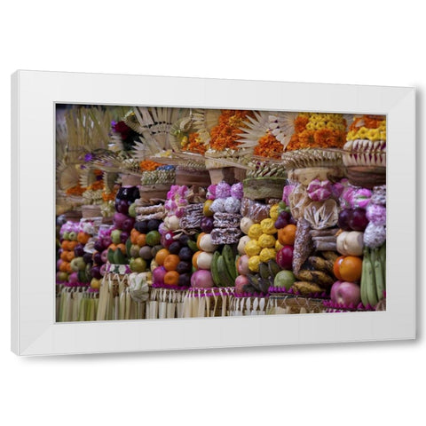 Indonesia, Offerings at Pura Samuan Tiga temple White Modern Wood Framed Art Print by Shimlock, Jones