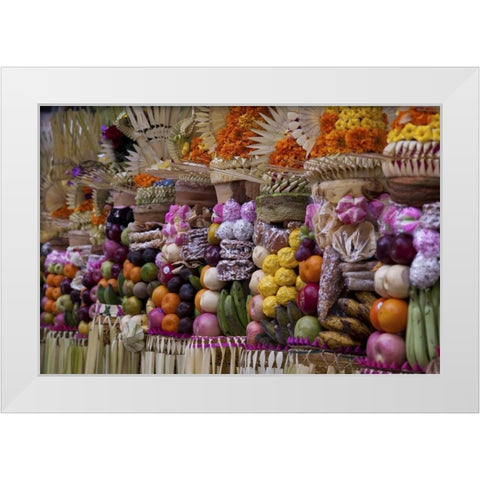 Indonesia, Offerings at Pura Samuan Tiga temple White Modern Wood Framed Art Print by Shimlock, Jones