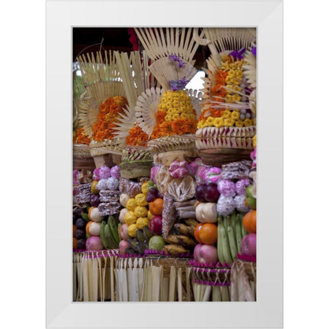 Indonesia, Offerings at Pura Samuan Tiga temple White Modern Wood Framed Art Print by Shimlock, Jones