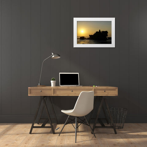 Indonesia,Tabanan Tanah Lot temple at sunset White Modern Wood Framed Art Print by Shimlock, Jones