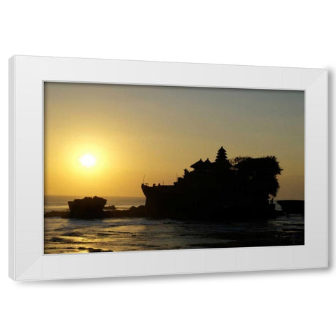 Indonesia,Tabanan Tanah Lot temple at sunset White Modern Wood Framed Art Print by Shimlock, Jones