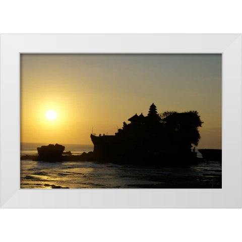 Indonesia,Tabanan Tanah Lot temple at sunset White Modern Wood Framed Art Print by Shimlock, Jones