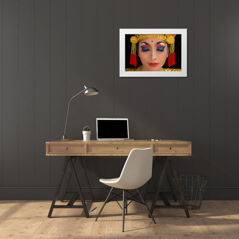 Indonesia-Bali Close-up face of Balinese dancer (MR) White Modern Wood Framed Art Print by Jaynes Gallery