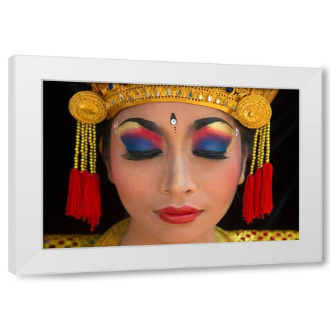 Indonesia-Bali Close-up face of Balinese dancer (MR) White Modern Wood Framed Art Print by Jaynes Gallery
