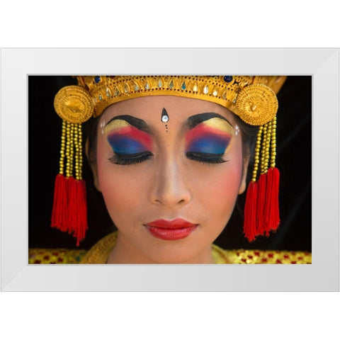 Indonesia-Bali Close-up face of Balinese dancer (MR) White Modern Wood Framed Art Print by Jaynes Gallery