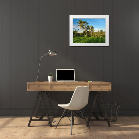 Indonesia-Bali-Ubud-Rice fields and palm trees White Modern Wood Framed Art Print by Eggers, Terry