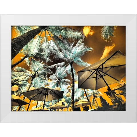 Bali-Ubud-Umbrellas-Ponds and pools at hotel in Ubud White Modern Wood Framed Art Print by Eggers, Terry