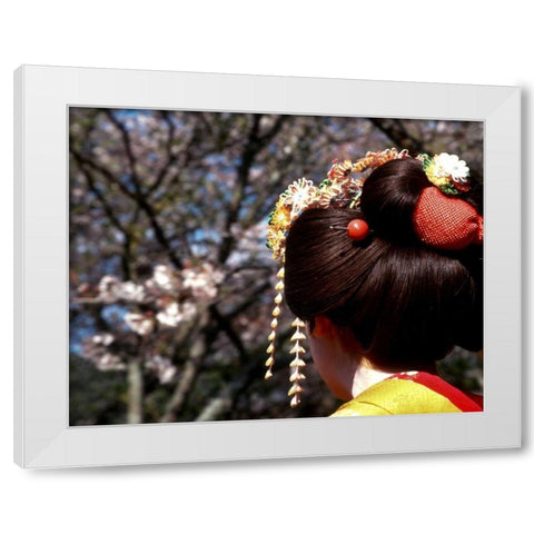 Japan, Kyoto Geishas head on Philosophers Path White Modern Wood Framed Art Print by Ross, Nancy ,  Steve