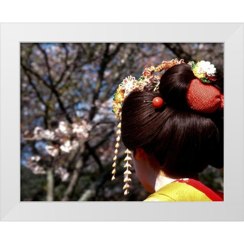 Japan, Kyoto Geishas head on Philosophers Path White Modern Wood Framed Art Print by Ross, Nancy ,  Steve