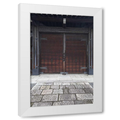 Japan, Kyoto Double wooden doors on building White Modern Wood Framed Art Print by Flaherty, Dennis