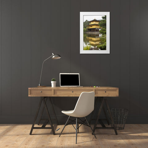 Japan, Kyoto Temple of the Golden Pavilion White Modern Wood Framed Art Print by Flaherty, Dennis