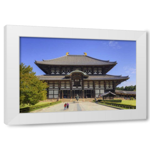 Japan, Nara, Nara Park Todai-ji Temple White Modern Wood Framed Art Print by Flaherty, Dennis